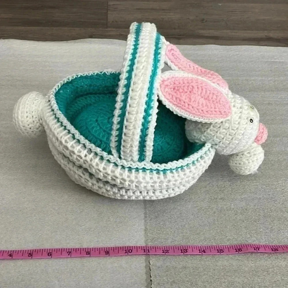 Lovely  Handmade Crochet Bunny Basket - Picture 3 of 5